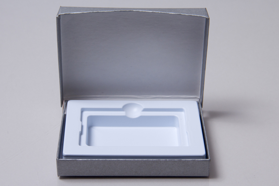 4-5/8 X 3-3/8 X 5/8 Silver Matte Gift Card Box With Platform Insert