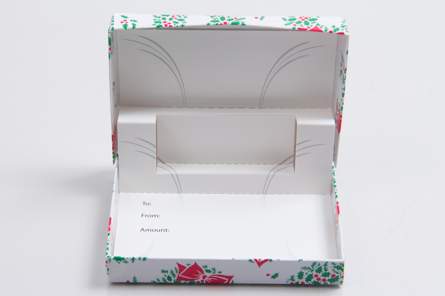 4-5/8 x 3-3/8 x 5/8 RED GREEN WREATH GIFT CARD BOX WITH POP-UP INSERT