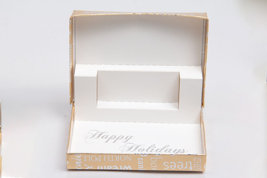 4-5/8 x 3-3/8 x 5/8 GOLD CHRISTMAS MEMORIES GIFT CARD BOX WITH POP-UP INSERT