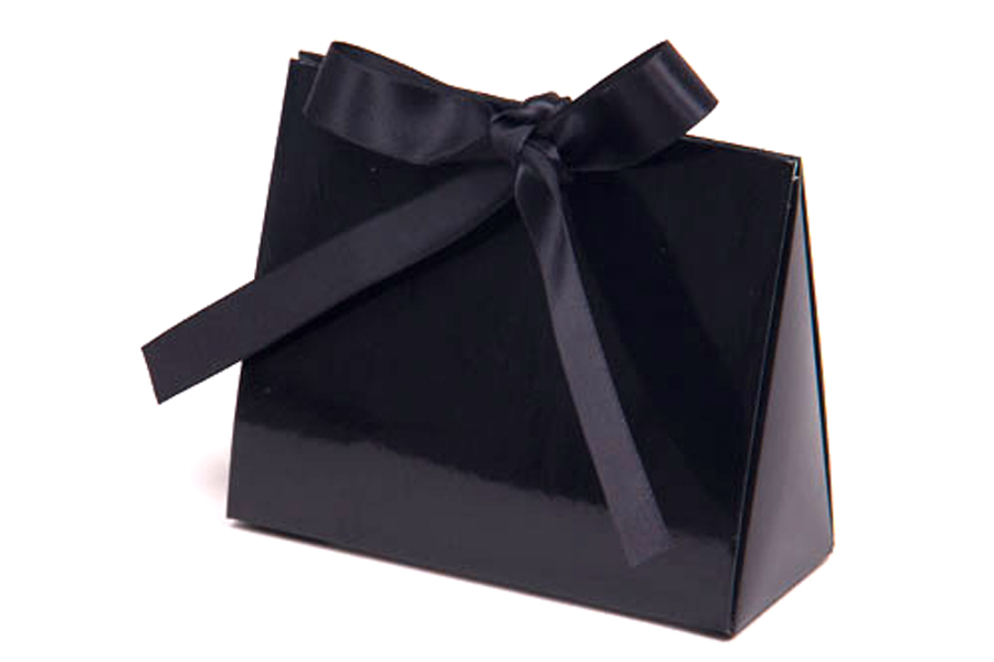 4.5 x 2 x 3.75 GLOSS BLACK RIBBON TIED PURSE BOXES