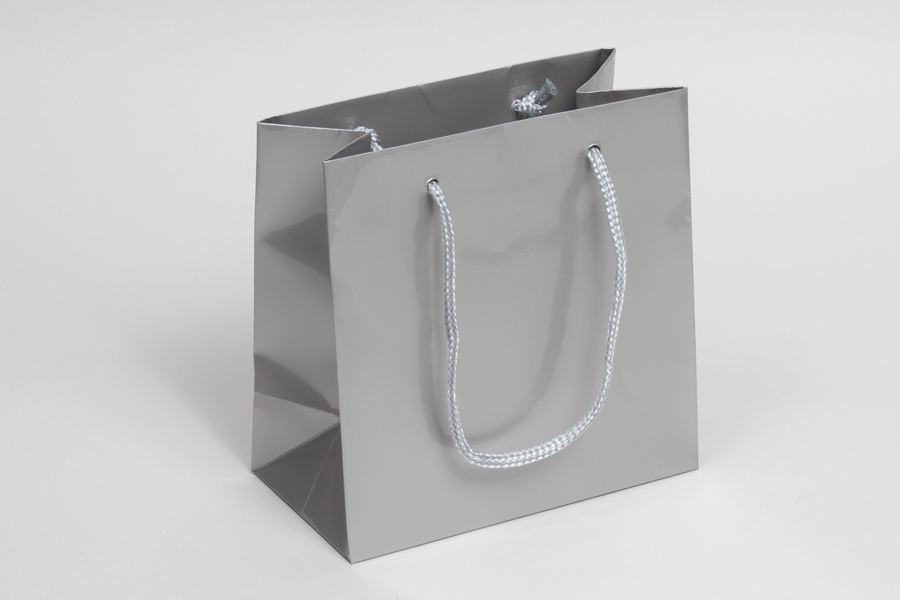 6.5 x 3.5 x 6.5 GLOSS PLATINUM SPECIAL PURCHASE EUROTOTE SHOPPING BAGS