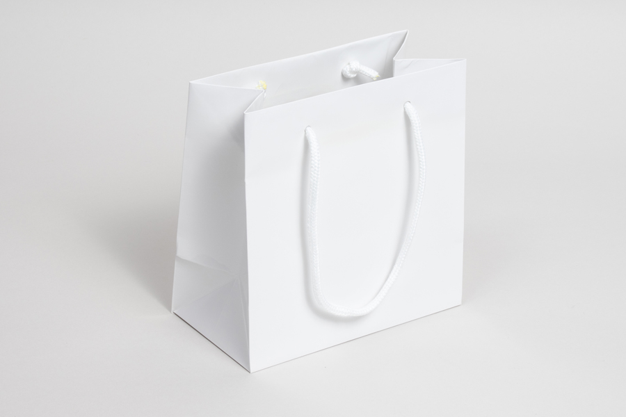 6.5 x 3.5 x 6.5 GLOSS WHITE SPECIAL PURCHASE EUROTOTE SHOPPING BAGS