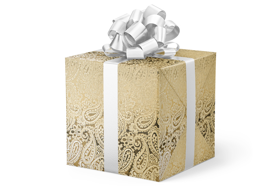 24-in x 417-ft GOLD FESTIVE PAISLEY FOIL EMBOSSED GIFT WRAP (GW-7740)