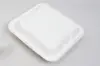 9 X 9 X 3-1/5 BAGASSE HINGE LID BOX PLA LINED WHITE 3 SECTION