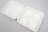 9 X 9 X 3-1/5 BAGASSE HINGE LID BOX PLA LINED WHITE 3 SECTION