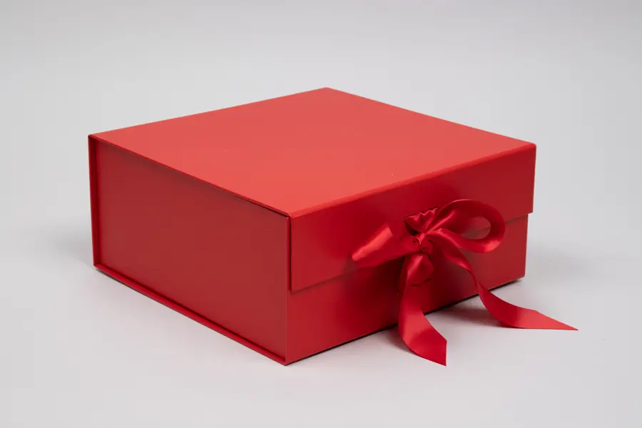 10X10X4-1/2 MATTE RED MAGNETIC BOX W/RIBBON