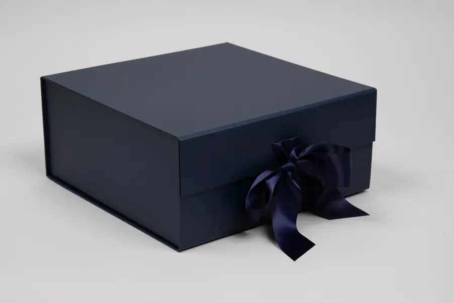 10X10X4-1/2 MATTE NAVY MAGNETIC BOX W/RIBBON