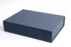 14-3/8 X 10-3/4 X 3-1/8 NAVY LEATHER CURVED FLAP MAGNETIC BOX
