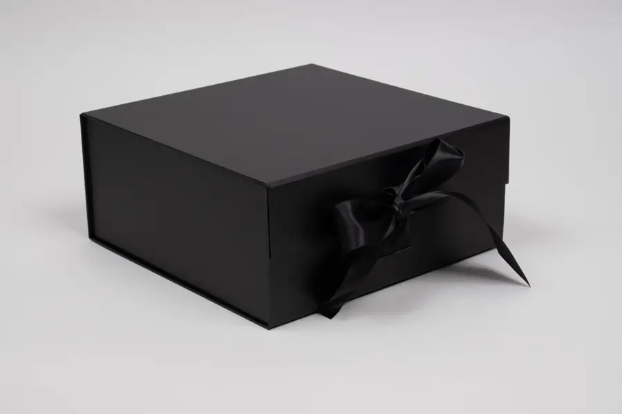 10X10X4-1/2 MATTE BLACK MAGNETIC BOX W/RIBBON