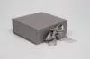 8X8X3-1/8  MATTE SILVER MAGNETIC BOX W/RIBBON