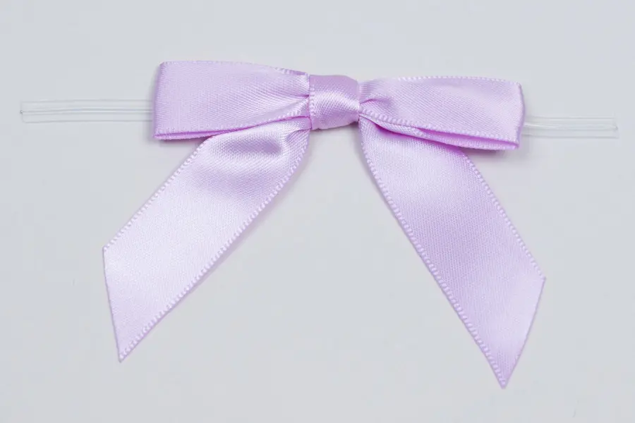 2-1/2" X 2" SATIN LIGHT ORCHID PRE-TIED BOW CLEAR TWIST TIE
