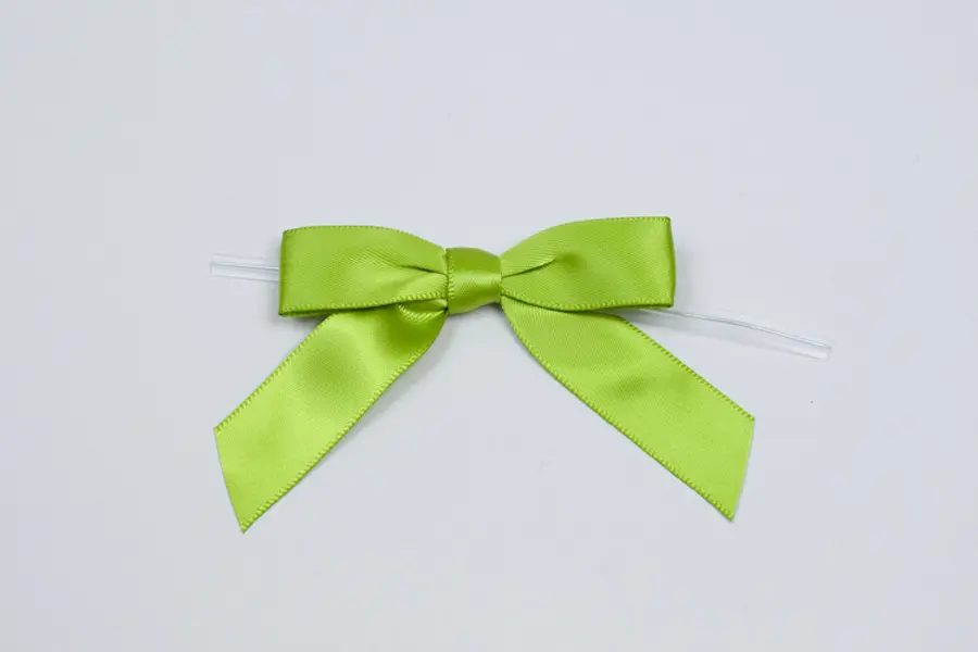2-1/2" X 2" SATIN KIWI GREEN PRE-TIED BOW CLEAR TWIST TIE