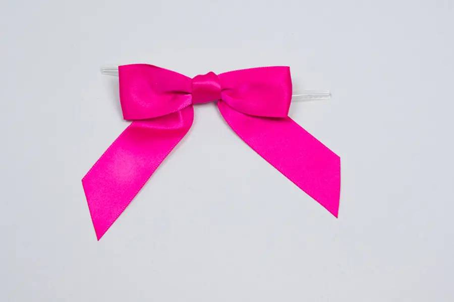 3" X 2-3/4" SATIN AZALEA PRE-TIED BOW CLEAR TWIST TIE