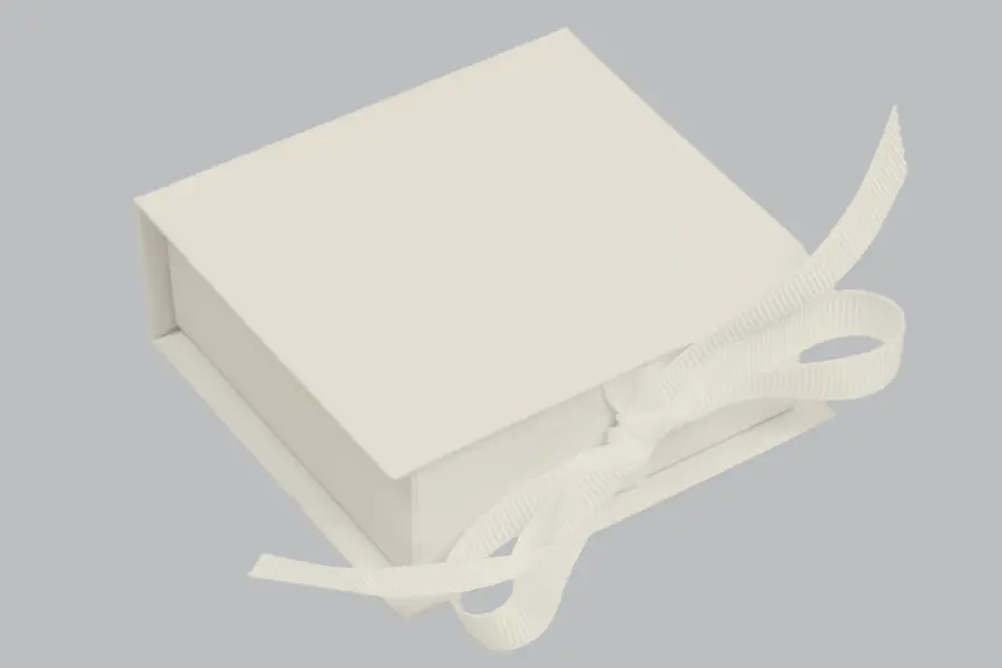 2-3/4X2-3/4X1MATTE CREAM W/ CREAM RIBBON JEWLERY BOX