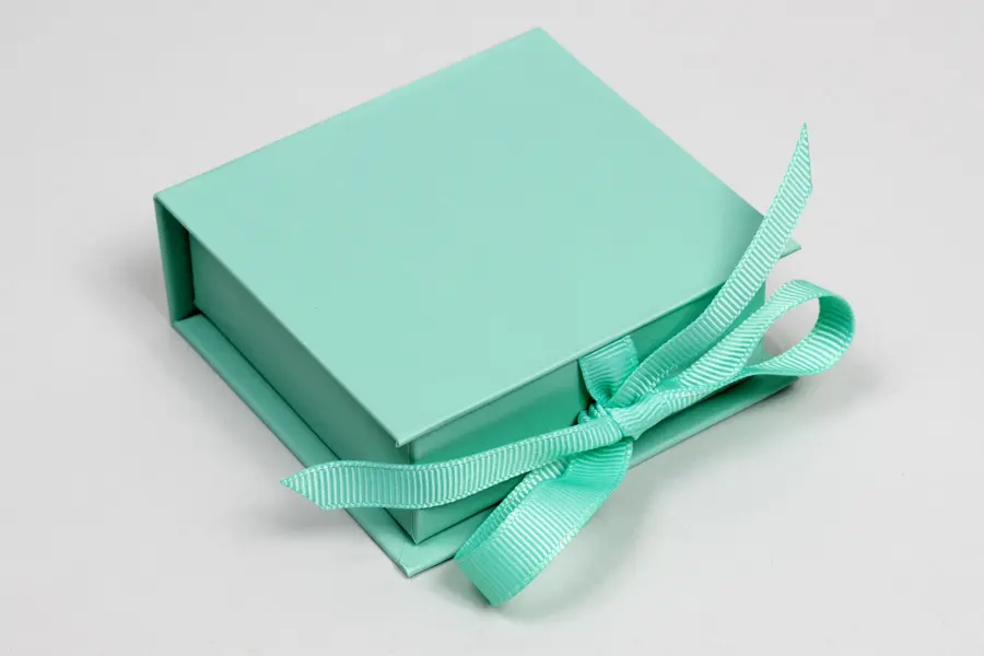 2-3/4X2-3/4X1 MATTE TURQUOISE W/ TURQUOISE RIBBON JEWELRY BOX