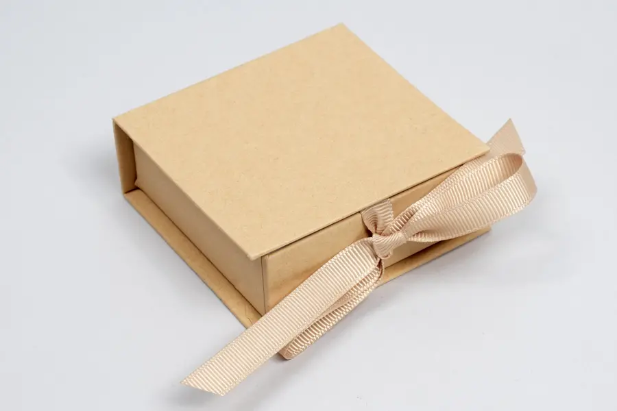 2-3/4X2-3/4X1 NATURAL KRAFT W/ KRAFT COLORED RIBBON JEWELRY BOX