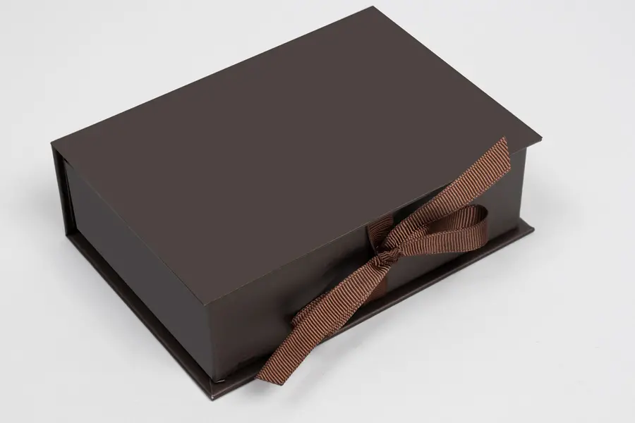 5X3-1/2X1-1/2 MATTE CHOCOLATE W/ CHOCOLATE RIBBON JEWLERY BOX