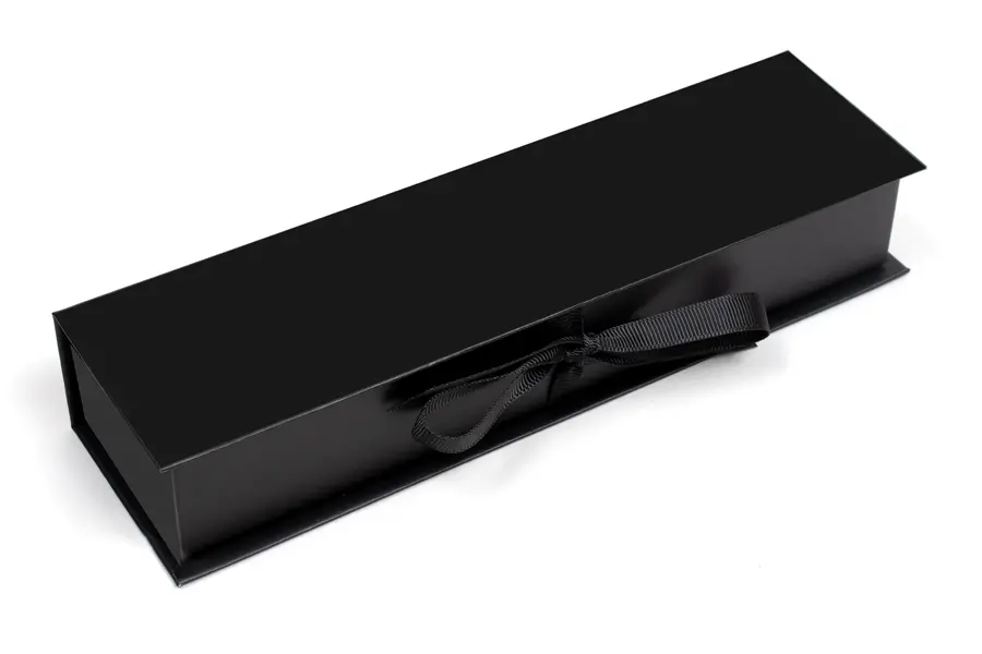 8X2X1-1/4 MATTE BLACK W/ BLACK RIBBON JEWELRY BOX