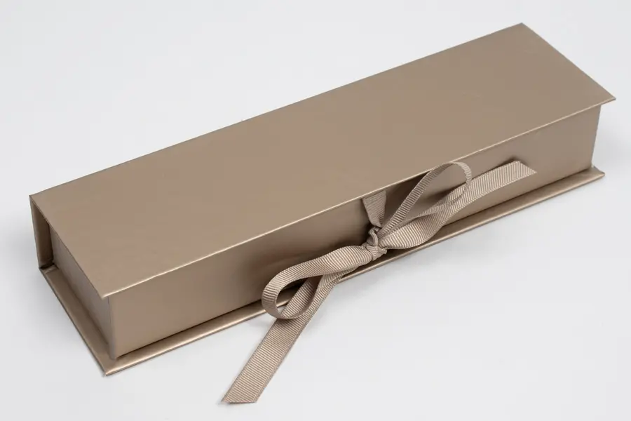 8X2X1-1/4 MATTE CHAMPAGNE W/ CHAMPAGNE RIBBON JEWELRY BOX