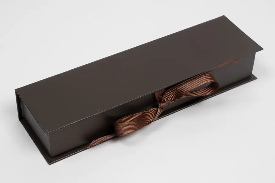 8X2X1-1/4 MATTE CHOCOLATE W/ CHOCOLATE RIBBON JEWLERY BOX