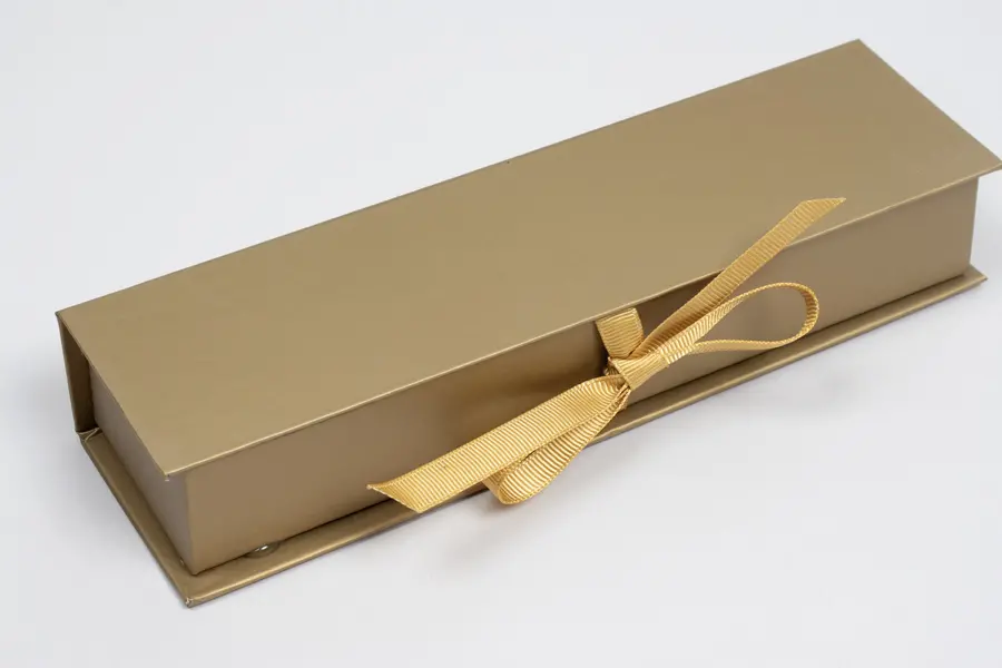 8X2X1-1/4 MATTE GOLD W/ GOLD RIBBON JEWELRY BOX