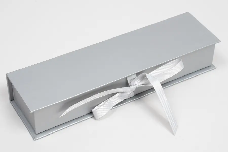 8X2X1-1/4 MATTE SILVER W/ SILVER RIBBON JEWELRY BOX