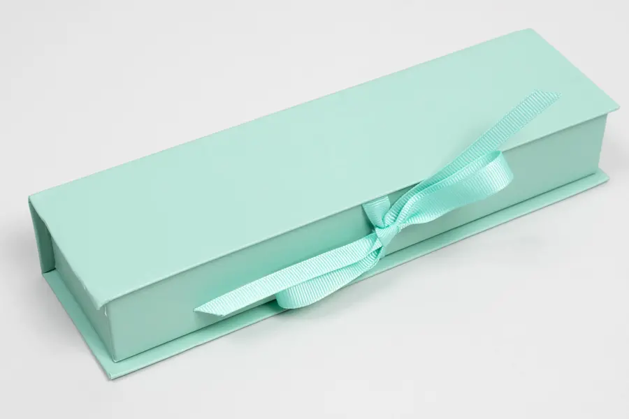 8X2X1-1/4 MATTE TURQUOISE W/ TURQUOISE RIBBON JEWELRY BOX