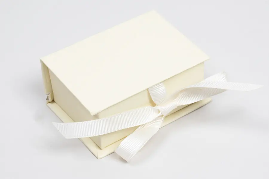 3-1/2X2-1/8X1  MATTE CREAM W/ CREAM RIBBON JEWLERY BOX