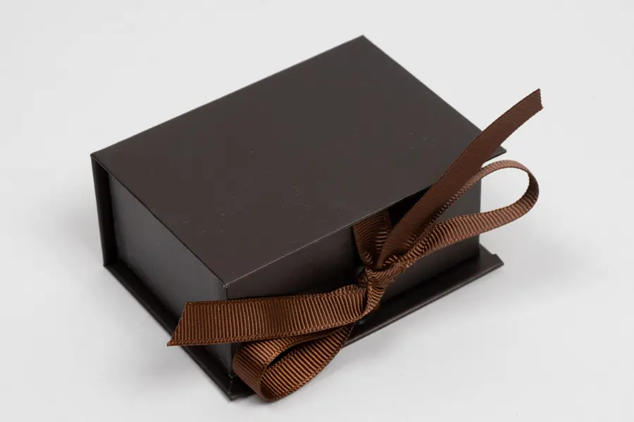 3-1/2X2-1/8X1 MATTE CHOCOLATE W/ CHOCOLATE RIBBON JEWLERY BOX