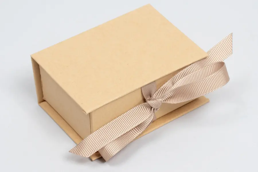 3-1/2X2-1/8X1 NATURAL KRAFT W/ KRAFT COLORED RIBBON JEWELRY BOX