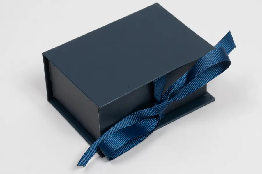 3-1/2X2-1/8X1 MATTE NAVY W/ NAVY RIBBON JEWELRY BOX