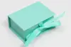 3-1/2X2-1/8X1 MATTE TURQUOISE W/ TURQUOISE RIBBON JEWELRY BOX