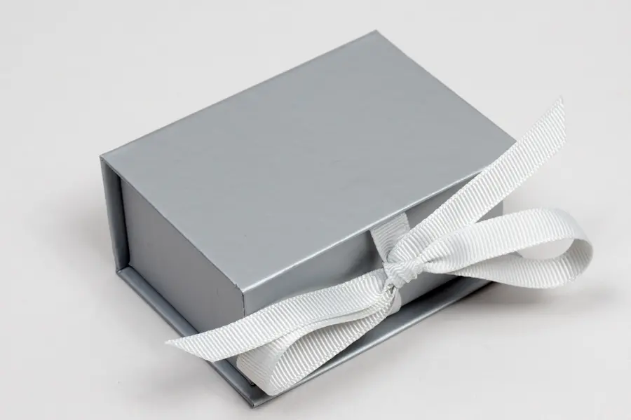 3-1/2X2-1/8X1 MATTE SILVER W/ SILVER RIBBON JEWELRY BOX