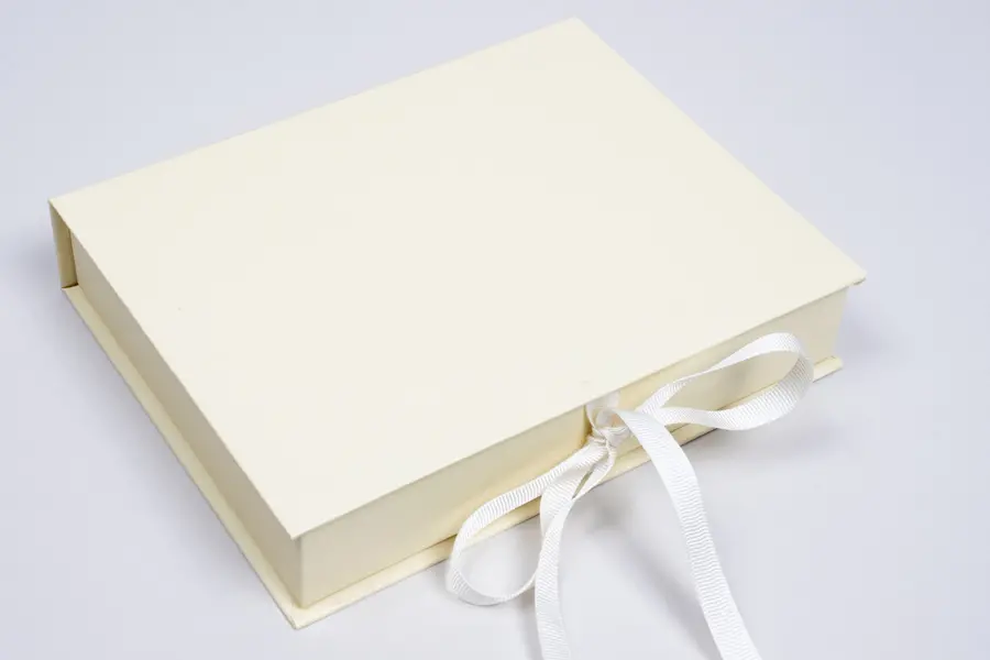 7X5-1/2X1-1/4 MATTE CREAM W/ CREAM RIBBON JEWLERY BOX