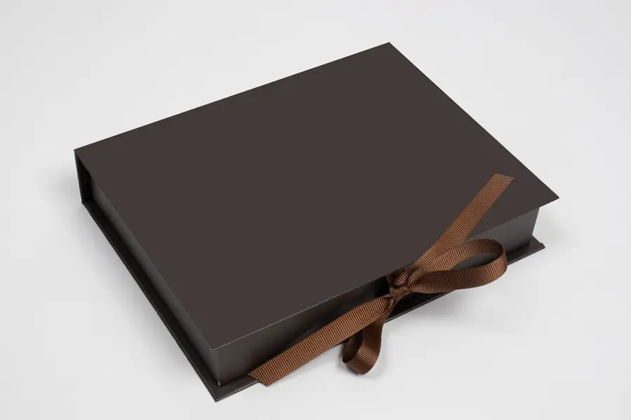 7X5-1/2X1-1/4 MATTE CHOCOLATE W/ CHOCOLATE RIBBON JEWLERY BOX