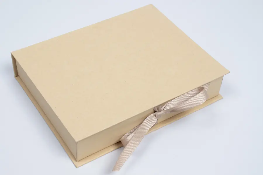 7X5-1/2X1-1/4 NATURAL KRAFT W/ KRAFT COLORED RIBBON JEWELRY BOX