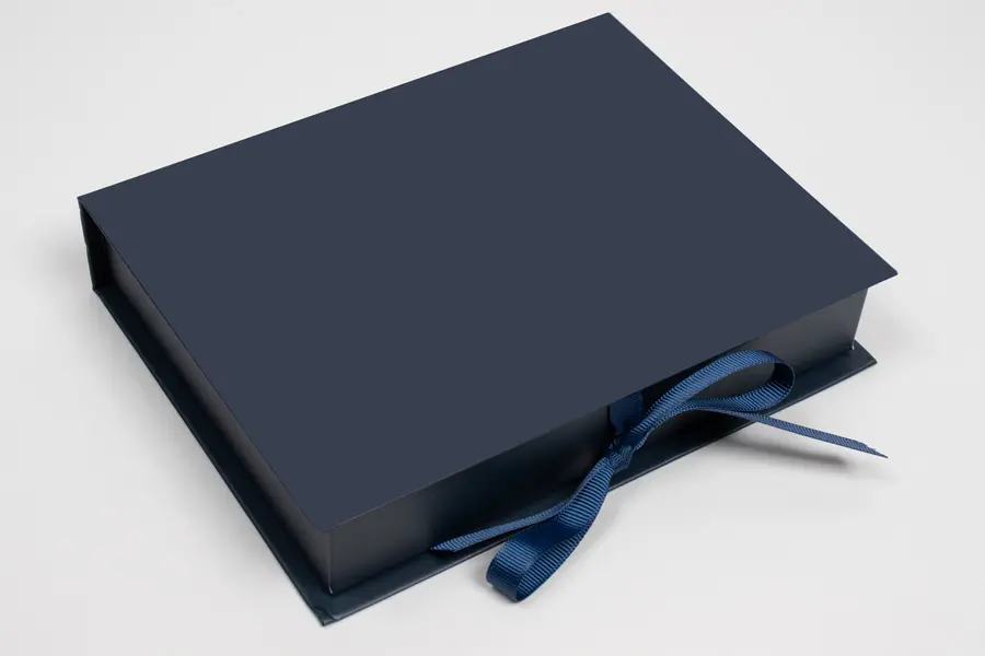 7X5-1/2X1-1/4 MATTE NAVY W/ NAVY RIBBON JEWELRY BOX