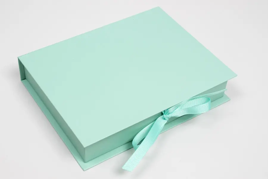 7X5-1/2X1-1/4 MATTE TURQUOISE W/ TURQUOISE RIBBON JEWELRY BOX