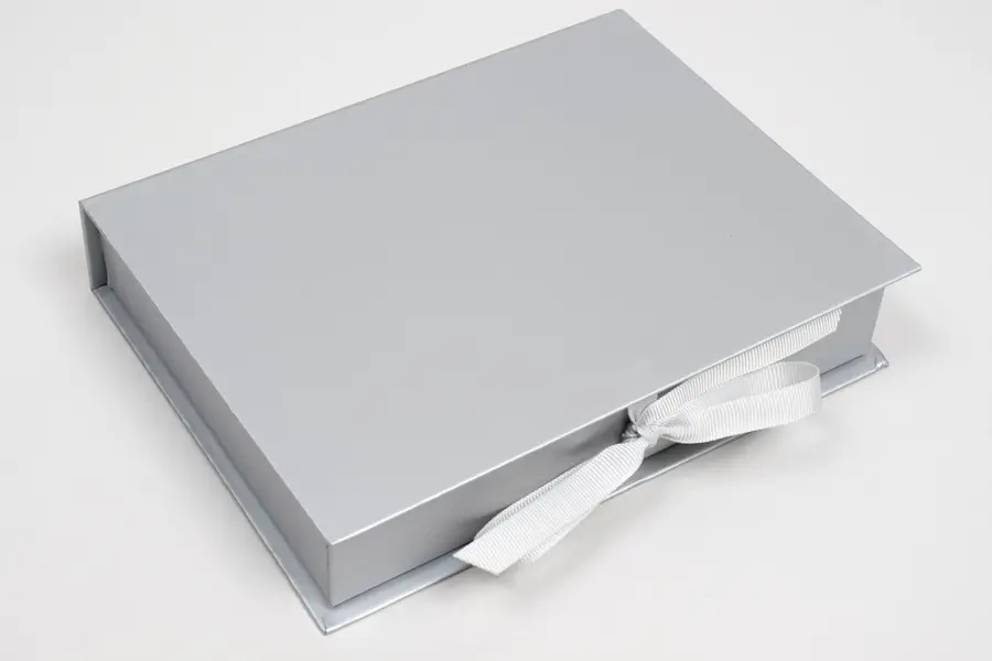 7X5-1/2X1-1/4 MATTE SILVER W/ SILVER RIBBON JEWELRY BOX