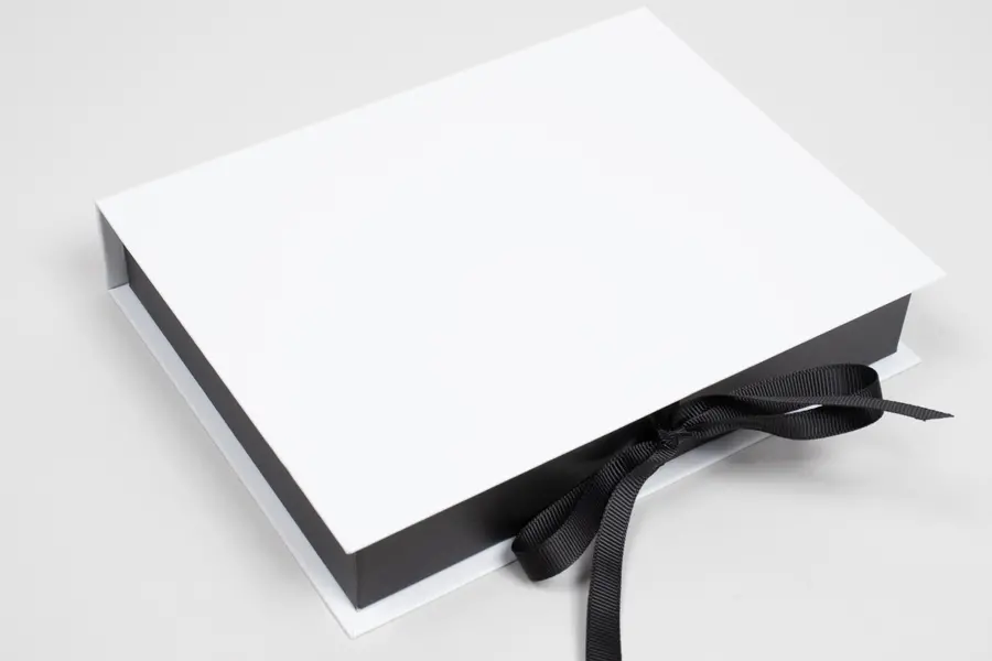 7X5-1/2X1-1/4 MATTE WHITE W/ WHITE PLATFORM AND RIBBON JEWELRY BOX