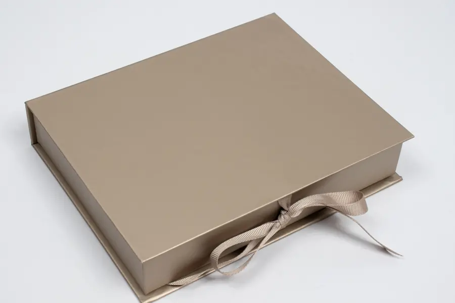 7X5-1/2X1-1/4 MATTE CHAMPAGNE W/ CHAMPAGNE RIBBON JEWELRY BOX