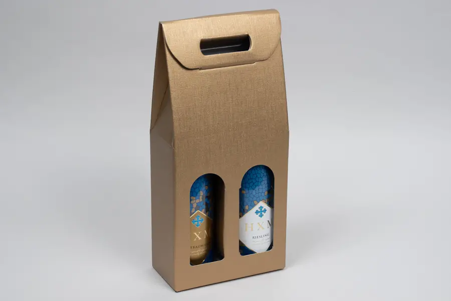 7 X 3-1/2 X 15 WIND BOTTLE CARRIER SPUN GOLD 2 BOT