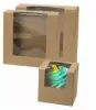 4L x 4W x 4H, Natural Kraft Bakery Boxes with Window, Natural Kraft