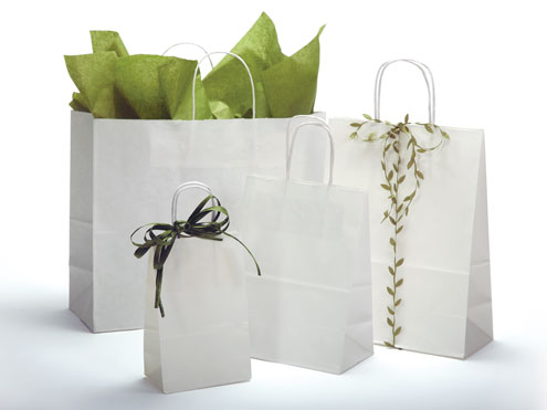 Paper Shopping Bags - 100% Recycled White Kraft