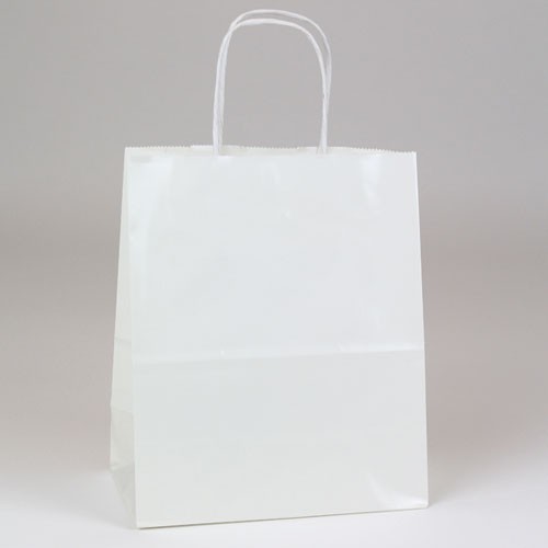 8 x 4.75 x 10.5 WHITE ULTRA GLOSS PAPER SHOPPING BAGS