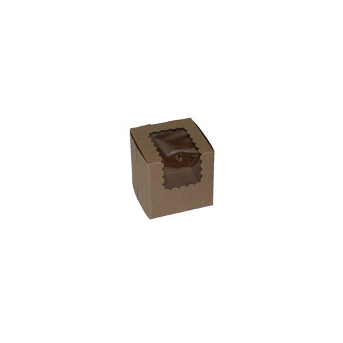 4 x 4 x 4 NATURAL KRAFT WINDOWED CUPCAKE BOXES