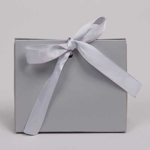 4.5 x 2 x 3.75 MATTE SILVER RIBBON TIED PURSE BOXES